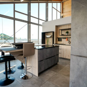 Inselkueche modern Betonoptik grau