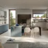 Häcker Inselküche Enzianblau Walnuss